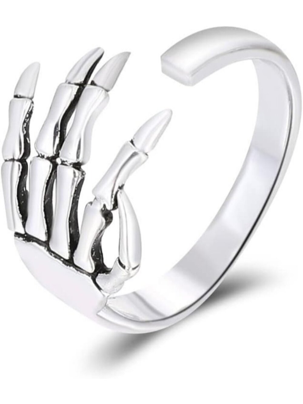 Men's Silver Adjustable Claw Finger Skeleton Hand Halloween Cosplay Thumb Rings